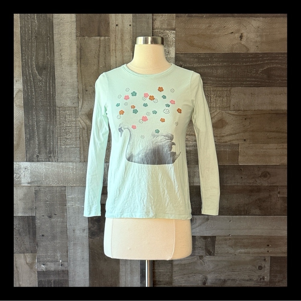 Tea Collection mint green floral swan long sleeve shirt girls 12 girlhoodcore
